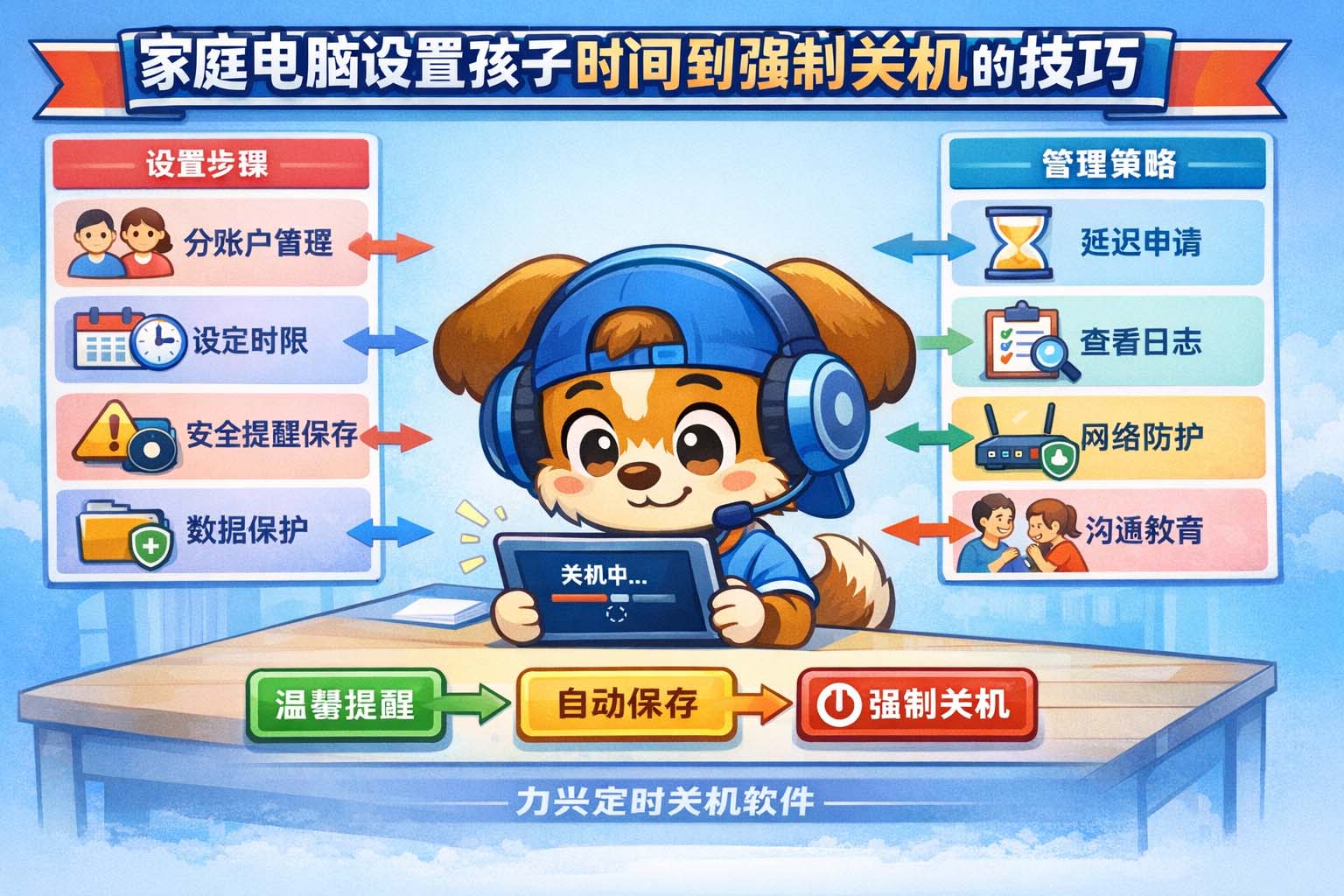 家庭电脑设置孩子时间到强制关机的技巧